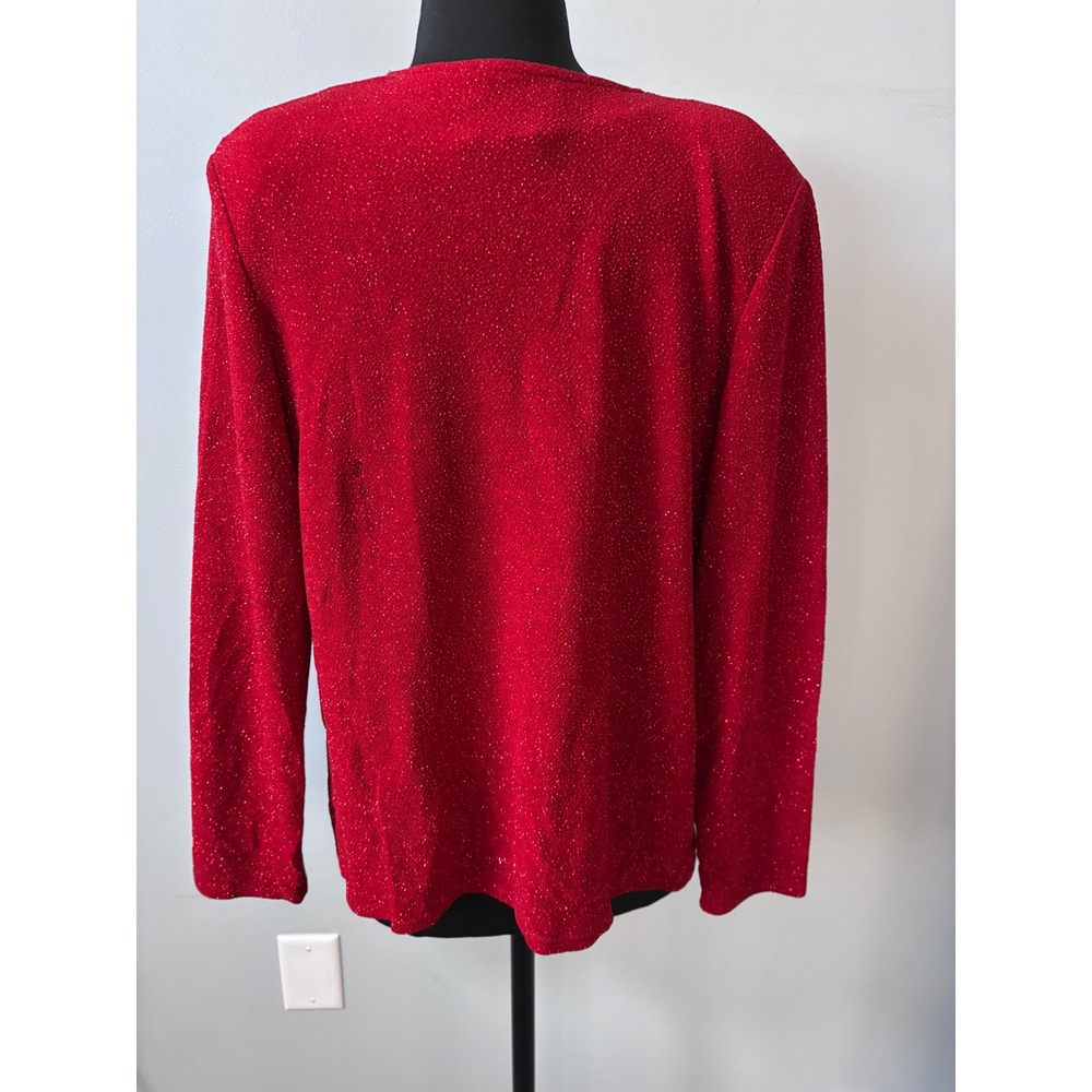 Dress Barn‎ Red Sparkle Glitter Knit Two Piece Set Top Cardigan Women's L - Picture 3 of 11
